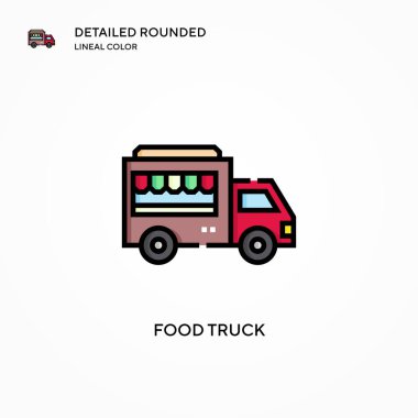 Yemek kamyonu vektör ikonu. Modern vektör illüstrasyon kavramları. Düzenlemesi ve kişiselleştirmesi kolay.