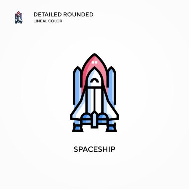 Uzay gemisi vektör simgesi. Modern vektör illüstrasyon kavramları. Düzenlemesi ve kişiselleştirmesi kolay.