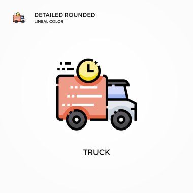 Kamyon vektör simgesi. Modern vektör illüstrasyon kavramları. Düzenlemesi ve kişiselleştirmesi kolay.
