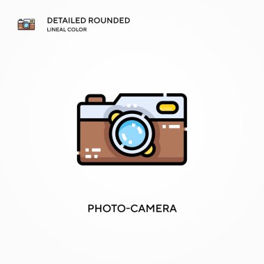 Fotoğraf makinesi vektör simgesi. Modern vektör illüstrasyon kavramları. Düzenlemesi ve kişiselleştirmesi kolay.