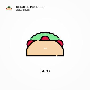 Taco vektör ikonu. Modern vektör illüstrasyon kavramları. Düzenlemesi ve kişiselleştirmesi kolay.