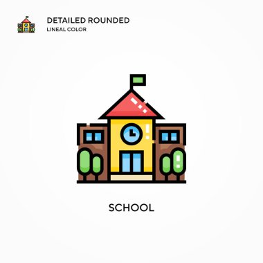 Okul vektör simgesi. Modern vektör illüstrasyon kavramları. Düzenlemesi ve kişiselleştirmesi kolay.