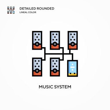 Müzik sistemi vektör simgesi. Modern vektör illüstrasyon kavramları. Düzenlemesi ve kişiselleştirmesi kolay.