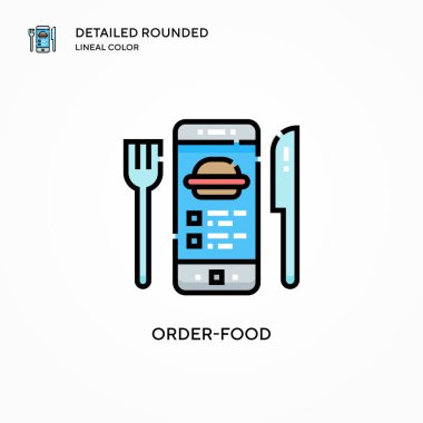 Yemek siparişi vektör simgesi. Modern vektör illüstrasyon kavramları. Düzenlemesi ve kişiselleştirmesi kolay.