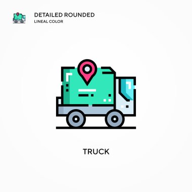 Kamyon vektör simgesi. Modern vektör illüstrasyon kavramları. Düzenlemesi ve kişiselleştirmesi kolay.
