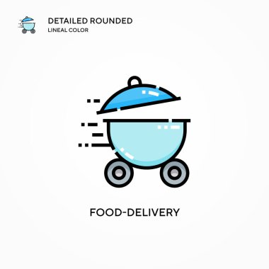 Yemek teslimatı vektör ikonu. Modern vektör illüstrasyon kavramları. Düzenlemesi ve kişiselleştirmesi kolay.