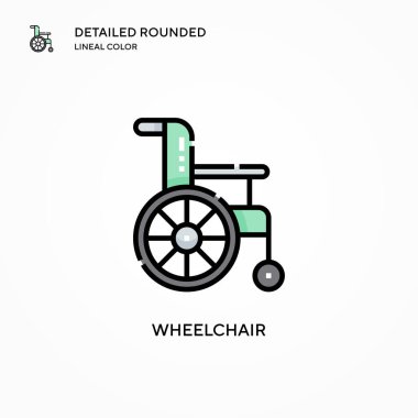 Tekerlekli sandalye vektör simgesi. Modern vektör illüstrasyon kavramları. Düzenlemesi ve kişiselleştirmesi kolay.