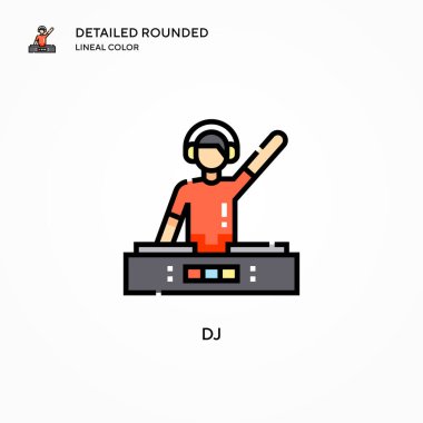 DJ vektör simgesi. Modern vektör illüstrasyon kavramları. Düzenlemesi ve kişiselleştirmesi kolay.