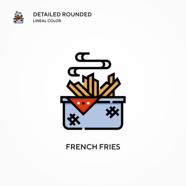 Patates kızartması vektör ikonu. Modern vektör illüstrasyon kavramları. Düzenlemesi ve kişiselleştirmesi kolay.