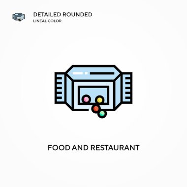 Yemek ve restoran vektör ikonu. Modern vektör illüstrasyon kavramları. Düzenlemesi ve kişiselleştirmesi kolay.