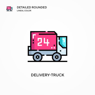 Teslimat kamyonu vektör ikonu. Modern vektör illüstrasyon kavramları. Düzenlemesi ve kişiselleştirmesi kolay.