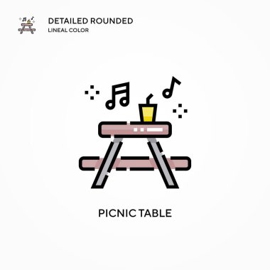 Piknik masası vektör simgesi. Modern vektör illüstrasyon kavramları. Düzenlemesi ve kişiselleştirmesi kolay.