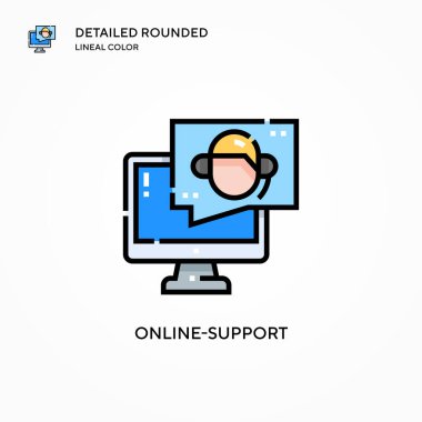 Çevrimiçi destek vektör simgesi. Modern vektör illüstrasyon kavramları. Düzenlemesi ve kişiselleştirmesi kolay.