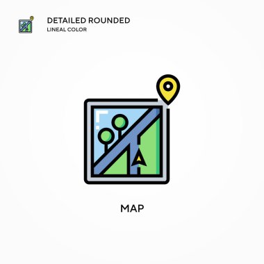 Harita vektör simgesi. Modern vektör illüstrasyon kavramları. Düzenlemesi ve kişiselleştirmesi kolay.