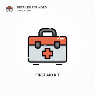İlk yardım çantası vektör simgesi. Modern vektör illüstrasyon kavramları. Düzenlemesi ve kişiselleştirmesi kolay.