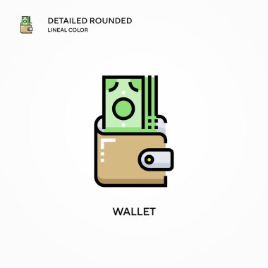 Cüzdan vektör simgesi. Modern vektör illüstrasyon kavramları. Düzenlemesi ve kişiselleştirmesi kolay.