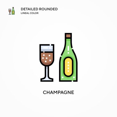 Şampanya vektör ikonu. Modern vektör illüstrasyon kavramları. Düzenlemesi ve kişiselleştirmesi kolay.