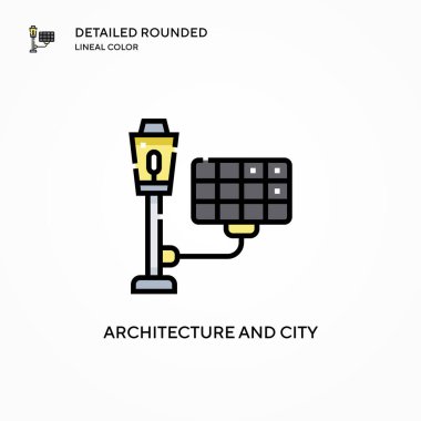 Mimari ve şehir vektör ikonu. Modern vektör illüstrasyon kavramları. Düzenlemesi ve kişiselleştirmesi kolay.