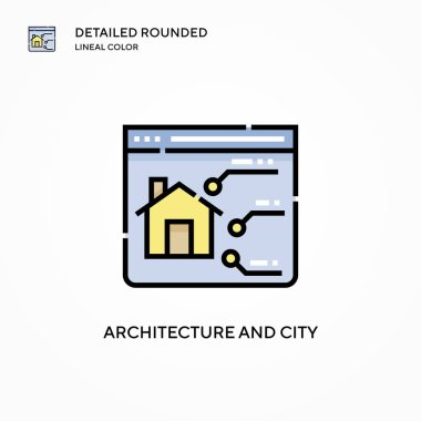 Mimari ve şehir vektör ikonu. Modern vektör illüstrasyon kavramları. Düzenlemesi ve kişiselleştirmesi kolay.
