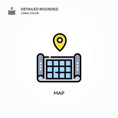 Harita vektör simgesi. Modern vektör illüstrasyon kavramları. Düzenlemesi ve kişiselleştirmesi kolay.