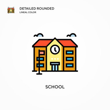 Okul vektör simgesi. Modern vektör illüstrasyon kavramları. Düzenlemesi ve kişiselleştirmesi kolay.