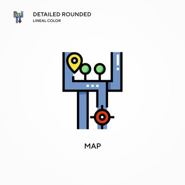 Harita vektör simgesi. Modern vektör illüstrasyon kavramları. Düzenlemesi ve kişiselleştirmesi kolay.