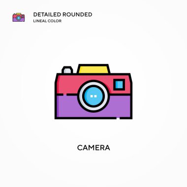 Kamera vektör simgesi. Modern vektör illüstrasyon kavramları. Düzenlemesi ve kişiselleştirmesi kolay.