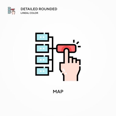 Harita vektör simgesi. Modern vektör illüstrasyon kavramları. Düzenlemesi ve kişiselleştirmesi kolay.