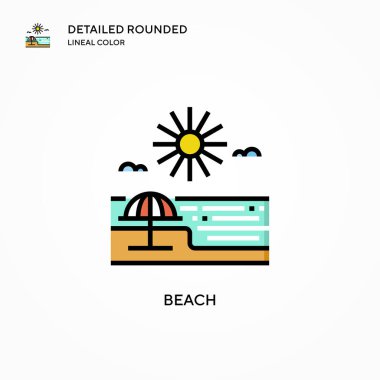 Plaj vektör simgesi. Modern vektör illüstrasyon kavramları. Düzenlemesi ve kişiselleştirmesi kolay.
