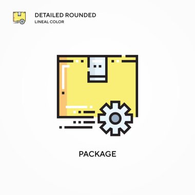 Paket vektör simgesi. Modern vektör illüstrasyon kavramları. Düzenlemesi ve kişiselleştirmesi kolay.