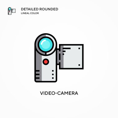 Video kamera vektör simgesi. Modern vektör illüstrasyon kavramları. Düzenlemesi ve kişiselleştirmesi kolay.