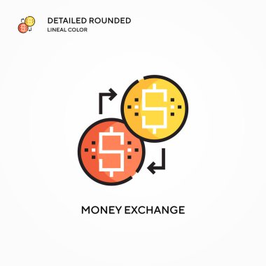 Para değişimi vektör simgesi. Modern vektör illüstrasyon kavramları. Düzenlemesi ve kişiselleştirmesi kolay.