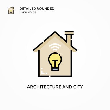 Mimari ve şehir vektör ikonu. Modern vektör illüstrasyon kavramları. Düzenlemesi ve kişiselleştirmesi kolay.