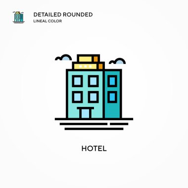 Otel vektör simgesi. Modern vektör illüstrasyon kavramları. Düzenlemesi ve kişiselleştirmesi kolay.