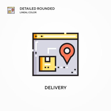 Teslimat vektör simgesi. Modern vektör illüstrasyon kavramları. Düzenlemesi ve kişiselleştirmesi kolay.