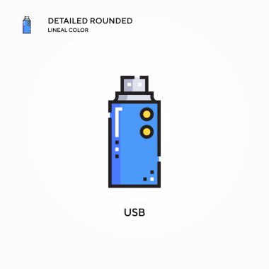 Usb vektör simgesi. Modern vektör illüstrasyon kavramları. Düzenlemesi ve kişiselleştirmesi kolay.