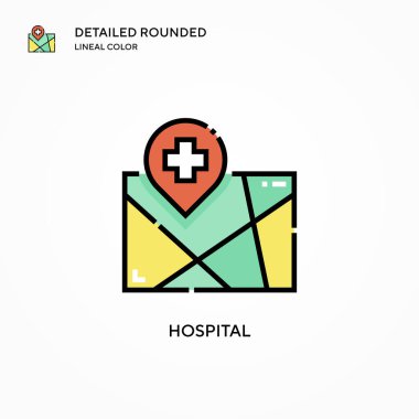 Hastane vektör ikonu. Modern vektör illüstrasyon kavramları. Düzenlemesi ve kişiselleştirmesi kolay.