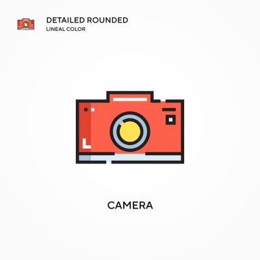 Kamera vektör simgesi. Modern vektör illüstrasyon kavramları. Düzenlemesi ve kişiselleştirmesi kolay.