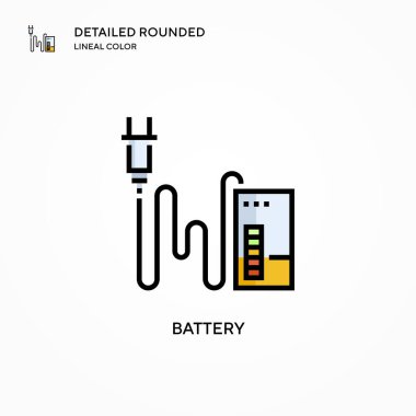 Batarya vektör simgesi. Modern vektör illüstrasyon kavramları. Düzenlemesi ve kişiselleştirmesi kolay.