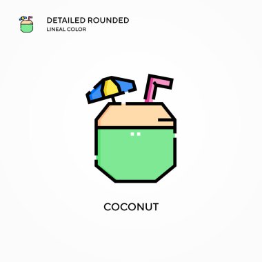 Hindistan cevizi vektör simgesi. Modern vektör illüstrasyon kavramları. Düzenlemesi ve kişiselleştirmesi kolay.