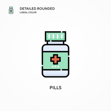 İlaç vektör ikonu. Modern vektör illüstrasyon kavramları. Düzenlemesi ve kişiselleştirmesi kolay.