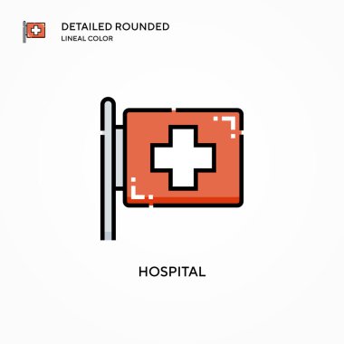 Hastane vektör ikonu. Modern vektör illüstrasyon kavramları. Düzenlemesi ve kişiselleştirmesi kolay.