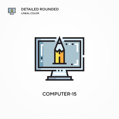 Bilgisayar-15 vektör simgesi. Modern vektör illüstrasyon kavramları. Düzenlemesi ve kişiselleştirmesi kolay.