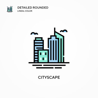 Şehir manzarası vektör simgesi. Modern vektör illüstrasyon kavramları. Düzenlemesi ve kişiselleştirmesi kolay.