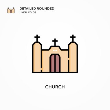 Kilise vektör ikonu. Modern vektör illüstrasyon kavramları. Düzenlemesi ve kişiselleştirmesi kolay.