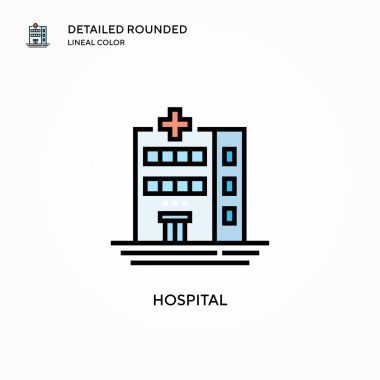 Hastane vektör ikonu. Modern vektör illüstrasyon kavramları. Düzenlemesi ve kişiselleştirmesi kolay.