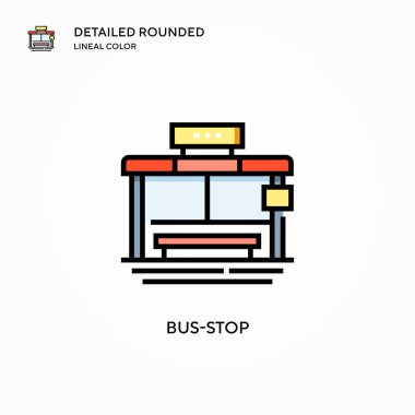 Otobüs durağı vektör simgesi. Modern vektör illüstrasyon kavramları. Düzenlemesi ve kişiselleştirmesi kolay.