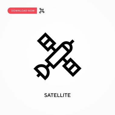 Uydu Basit vektör simgesi. Web sitesi veya mobil uygulama için modern, basit düz vektör çizimi