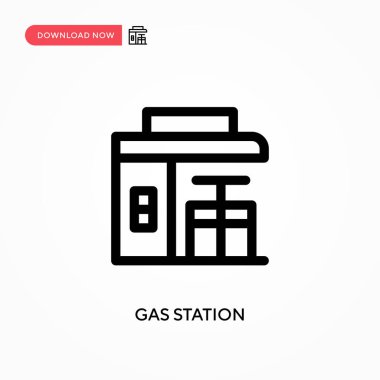 Benzin istasyonu basit vektör simgesi. Web sitesi veya mobil uygulama için modern, basit düz vektör çizimi