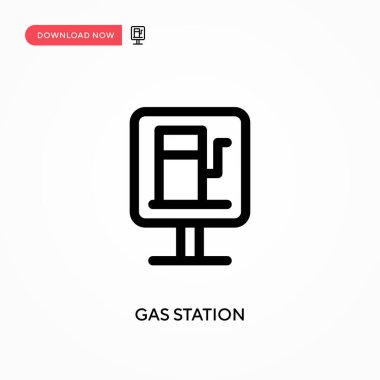Benzin istasyonu basit vektör simgesi. Web sitesi veya mobil uygulama için modern, basit düz vektör çizimi